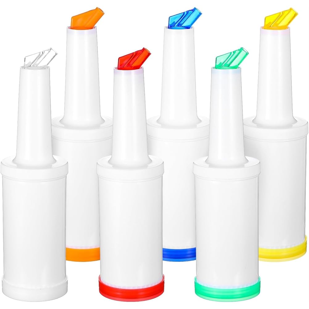 6 Pack Bar Juice Pour Bottles Juice Pourers Plastic Juice Dispensers for Bar with Leakproof Spouts