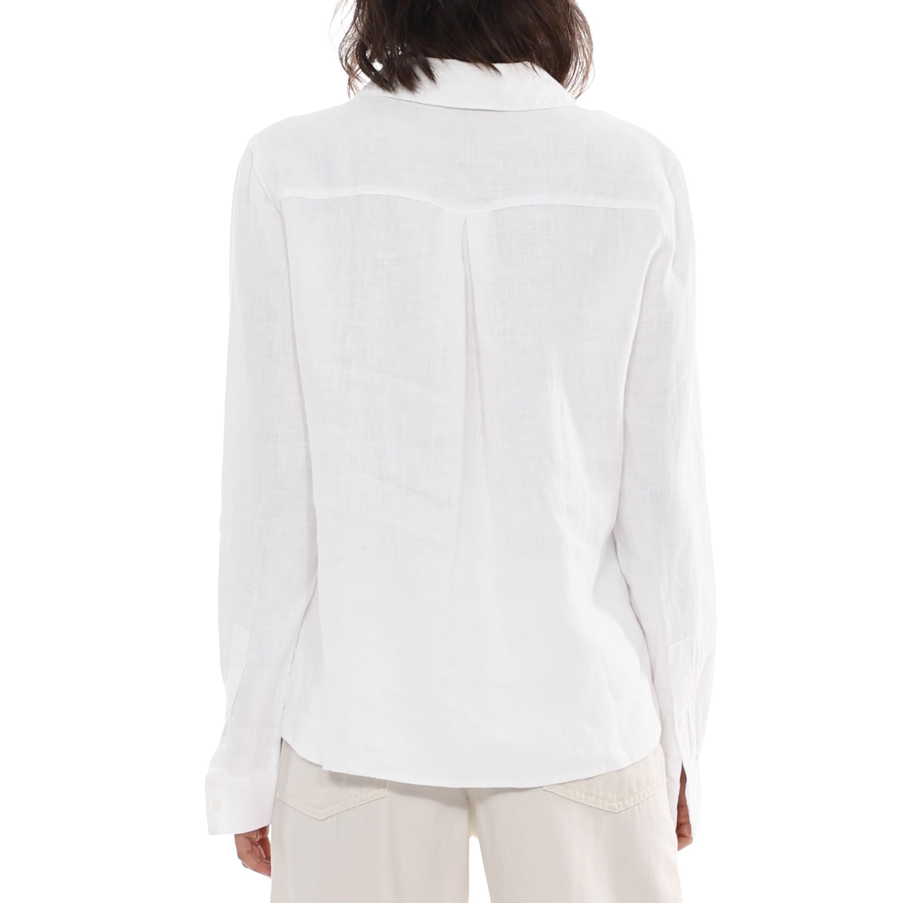 Amazhiyu Camicetta da donna in lino, a maniche lunghe, in lino, elegante, a tinta unita, per l'estate