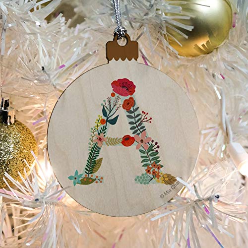Letter A Floral Wood Christmas Tree Holiday Ornament #TOP4