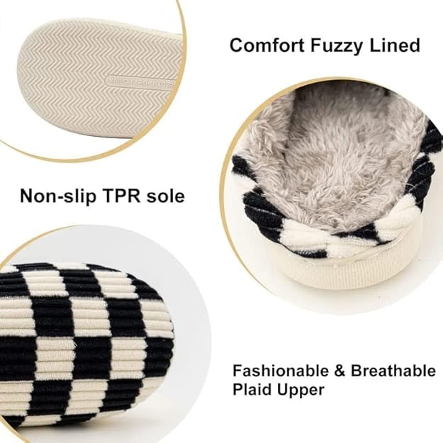 kissxiaoya Unisex House Slippers, Plaid Scuff Slides, Womens Cozy Memory Foam Slipper, Slip on Warm Checkered Shoes Indoor Outdoor with Anti-slip sole3