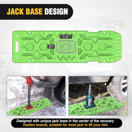 Image of Nilight Recovery Off-road Traction Boards with Jack Lift Base Emergency Tire Ladder Mats For 4WD 4X4 Mud Sand Snow with 2PCS Mounting kit Carry Bag 2 leashes (Green)