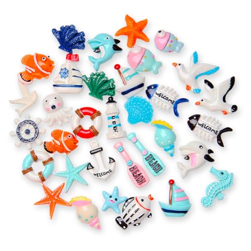 Daimay 34 adornos náuticos de resina en miniatura, kits de adornos de playa, mini ancla junto al mar, salvavidas modelo de micro paisaje, decoración de acuario, terrarios, jardines en miniatura
