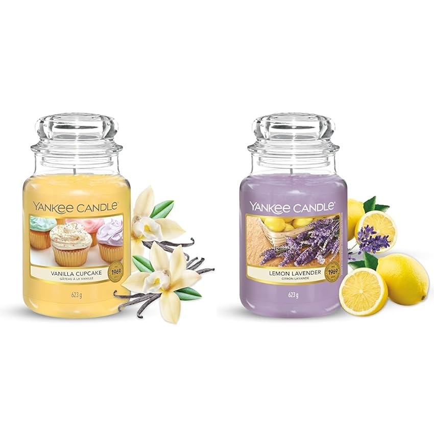 Bundle of Yankee Candle Candela profumata | Giara grande Lavanda al limone | Candele il regalo perfetto per le donne | Giara grande Cupcake alla vaniglia | Candele a lunga combustione: fino a 150 ore