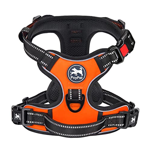 PoyPet No Pull Dog Harness with Neck Release Buckle, Reflective No-Choke Harness with 2 Leash Clip