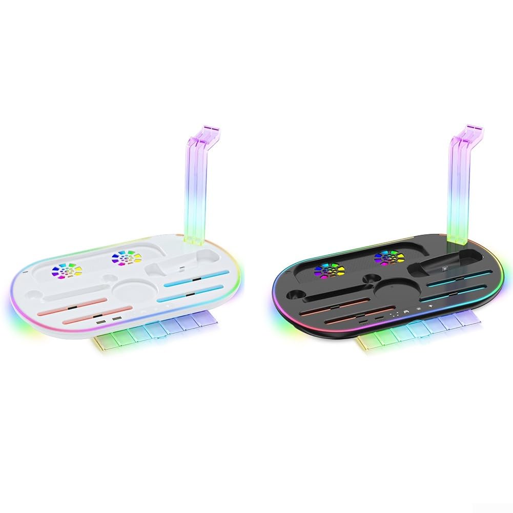 Ladestation für Nintendo Switches 2 Konsole mit integriertem Lüfter, 7 Kartenspeicher, Controller-Organizer, Dock, 9 RGB-Lichtmodi, ABS-Material, Gaming-Zubehör, Ständer (weiß)