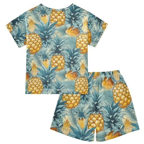 ALAZA Bright Color Pineapples Vintage Pajama Set Short Sleeve Sleepwear Soft Lounge Nightwear2
