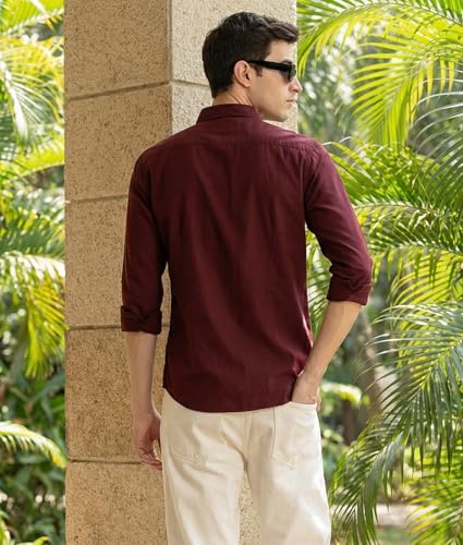 Image of IndoPrimo Men's Cotton Shirt with Stylish Flap Pockets Full Sleeves Spread Collared Neck Solid Pattern Western Style Classic Fit and Standard Length