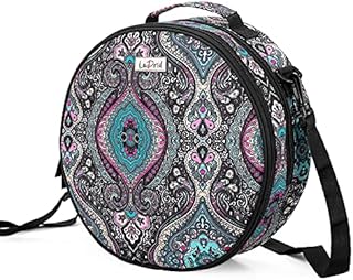 LoDrid Cross Stitch Bag, Round Double-Layer Embroidery Project Storage Bag for Storing Cross Stitch Kits and Embroidery Kits with Handle and Shoulder Strap, Totem (Bag Only)