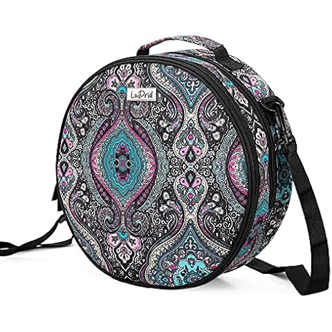 LoDrid Cross Stitch Bag, Round Double-Layer Embroidery Project Storage Bag for Storing Cross Stitch Kits and Embroidery Kits with Handle and Shoulder Strap, Totem (Bag Only) Cover