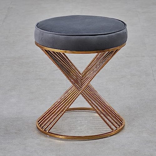 Image of Home Centre Opal Fabric Stool - Grey and Gold
