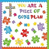 67 Pieces Christian Bulletin Board Religious Gods Plan Sunday School Decorations Bible Verse Holiday Cutouts for Classroom Sunday Puzzle Decor for School for Door Wall Decor Supplies