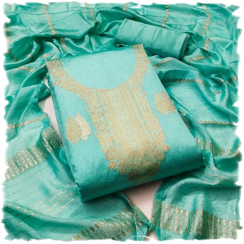 Image of Sidhidata Women's Dyable Banarasi Jacquard Unstitched Salwar Suit Dress Material With Mini Sequence Work Dupatta (DM Ikka Free Size)
