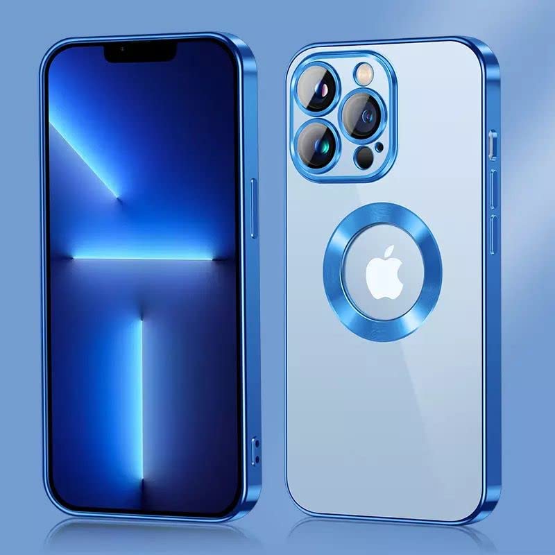 Image of MIDOS Tpu Back Cover Ring Logo Cut For Magsafe Compatible For Iphone 13 Lens Protection Chrome Back Cover For Iphone 13 (Blue)