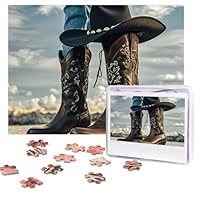 500 Pieces Jigsaw Puzzles for Adults Personalized Wooden Puzzle Cowboy Black Hat Western Boots Puzzles from Photos Picture Puzzle for Family Wedding Christmas Birthday Gifts