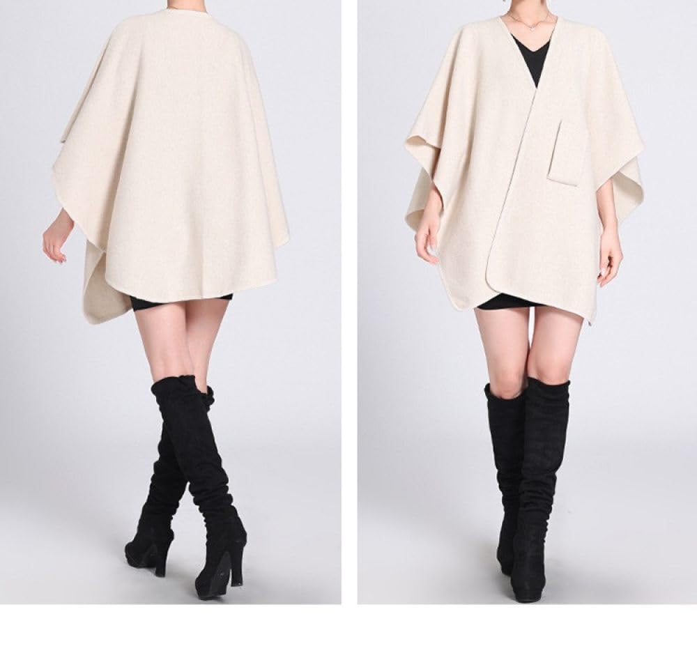 Poncho de Mezcla de Lana para Mujer,Elegante Capa de Poncho Liso,Bufanda,suéter Vintage,Envoltura de Chal,cárdigans con Frente Abierto, Abrigo de Manta,Regalo para Mujeres