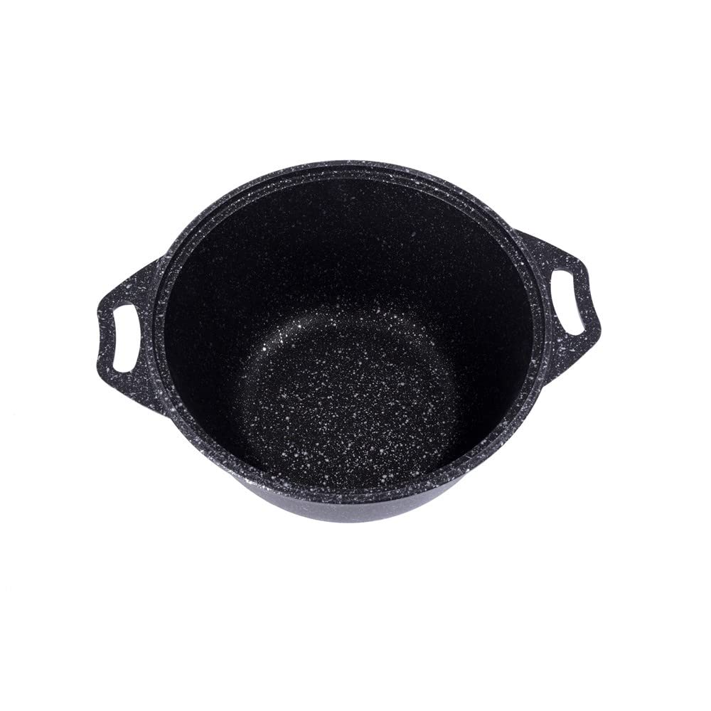 Aluminum Wok Cooking Pot Non-Stick Pot with Glass Lid (dark marble) Camping Cookware Dutch Oven Kitchen Pot 2.1-qt. (2 L)