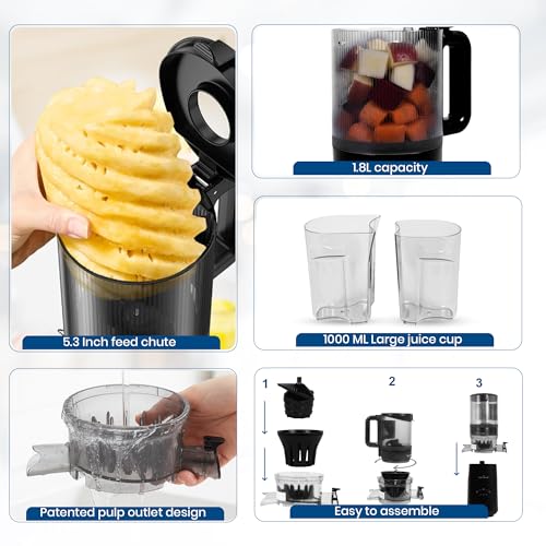 Image of SOLARA Cold Press Juicer for Home With Automatic Fruit Cutting, Masticating Juicer Machine (10% More Juice), All-in-One Cold-Press Juicers, Slow Juicer for Fruits & Vegetables, Black