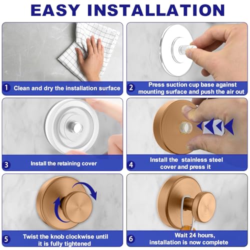 Image of Bntuk Suction Cup Hooks for Shower, Removable Towel Hooks for Bathroom Window Glass Door Wall, Bath Robe Looafh Wreath Hook for Hanging - 2 Pack, Champagne Bronze