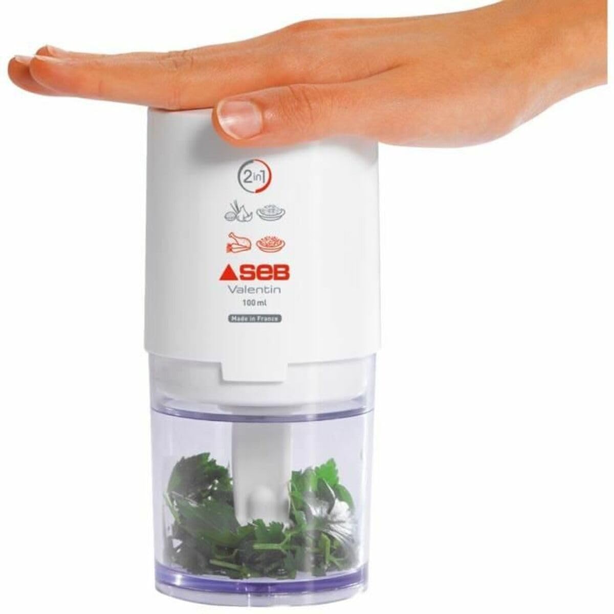SEB, Valentin Mini Chopper 2 in 1, Zutaten hacken und fein hacken, bis zu 40g/100ml, Weiß