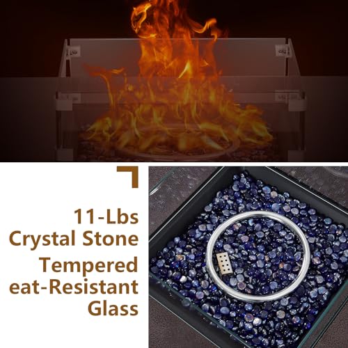 36 Inch Outdoor Propane Fire Pit Table, 50000BTU Steel Gas Firepit with Wind Guard, Add Warmth and Ambience to Parties On Outside Patio Deck Garden, CSA Safety Certified Glass Beads & Rain Cover