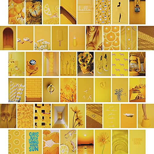 Lxmsja Aesthetic Wall Collage Kit, Aesthetic Picture for Wall Collage, 50PCS 4x6 inch Yellow Collage Kit, Room Decor for Teens Boys Girls, Wall Art Prints for Room, Dorm Collection Photo Display