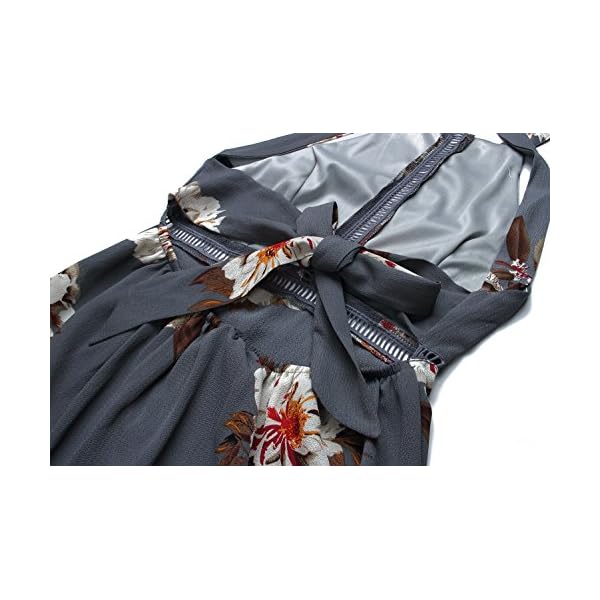 ZESICA Women's Halter Neck Floral Print Backless Split Beach Party Maxi Dress,Grey,Small