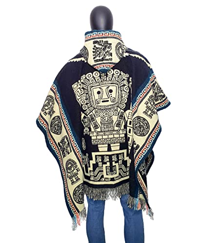 MYTHICAL ECUADOR Alpaca Poncho Men Ponchos Adult Fair Trade Ponchos Interactive Garment by Mythical Ecuador Artisan Crafted men's poncho (Blue Wiracocha) 4 MYTHICAL ECUADOR Alpaca Poncho Men Ponchos Adult Fair Trade Ponchos Interactive Garment by Mythical Ecuador Artisan Crafted men's poncho (Blue Wiracocha)