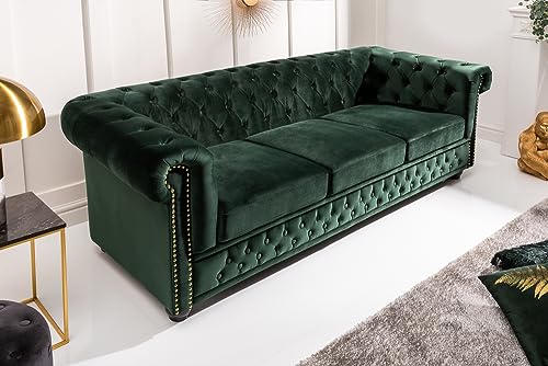 Riess Ambiente Chesterfield 3er Sofa 205cm flaschengrün Samt mit Knopfheftung und Federkern Dreisitzer 3-Sitzer Couch – Bild 3