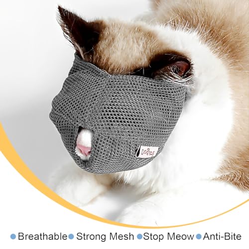 EIHI 1 Stück Katze Maulkorb mit Atmungsaktivem Mesh, Maulkorb für Katzen Verhindern Beißen Kauen Katzenpflege (Größe S, Grau)