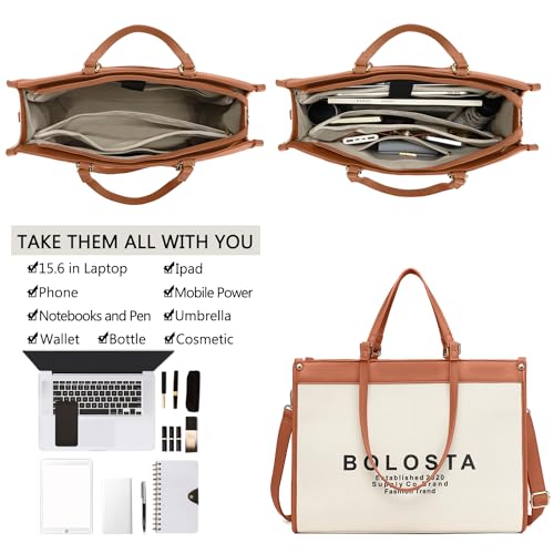 Laptop Tote Bag for Women Fits 15.6 Inch Laptop Canvas Work Tote Bags for Women Large Capacity Computer Bag Briefcase Handbag with Makeup Bag, Ideal Gift for Travel Office Business, Beige4