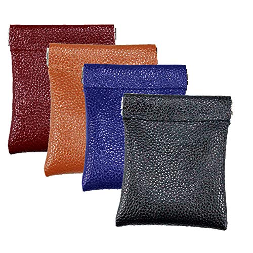 Pack of 4 Bulk Sale, Leather Squeeze Coin Pouch, Hold Pocket Change