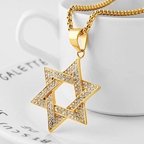 HZMAN Women Men Stainless Steel Israel Magen David Necklace Star of David Pendant3