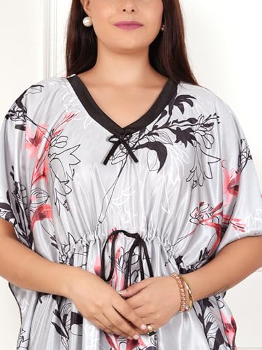 Image of Women's Printed Satin Blend Kaftan Nighty /Nightgown /Nightwear /Maxi WSR-185