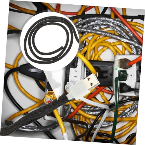 jojofuny funda textil autoenvolvente retardante de llama negra para manejo de cables PET trenzada para escritorio organizador de cables de datos, red, computadora y carga miniatura 3