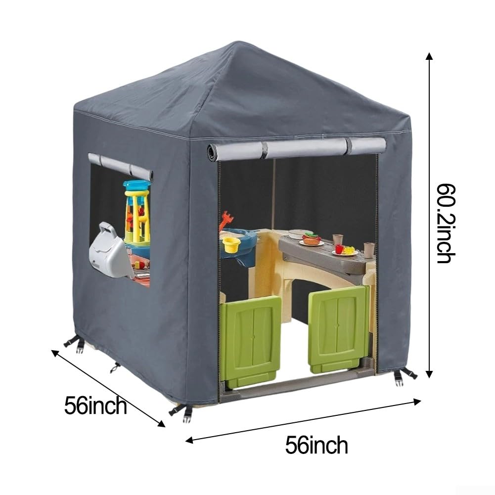 Copertura per casetta dei giochi per bambini, resistente alle intemperie, impermeabile, con cerniere e finestre di ventilazione, 142 x 137 x 152 cm (grigio)