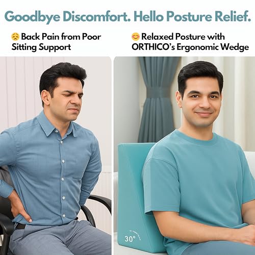 Image of Wedge Cushion | Wedge Pillow for Bed | Orthopedic Memory Foam Back Support Pillow for Bed | Acid Reflux, Snoring, GERD, Leg Elevation | 18L x 17.5W x 11H Inch, 1-Year Warranty | Ocean Breeze