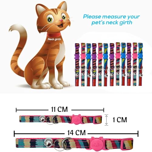 Image of Emily Pets Cat Collar for Girl Boy, Colorful Breakaway Cat Collars with Bell, Adjustable Printed Nylon woth Safety Buckles Kitten Collar (Color May Vsry, 1 Piece)