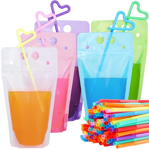 Pitillos desechables coloridos con bolsas de bebida 100 pcs miniatura 1