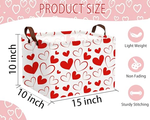 Image of Large Valentine's Day Basket Heart Shaped Storage Bin for Gifts Collapsible Organizer Room Decor (Red Hollow Solid Love)