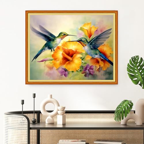 Image of Redxing Stamped Cross Stitch Kits Full Range of Embroidery Starter Kits- Needlepoint Counted Cross Stitch Kits for Beginner Adults 11CT Printed Embroidery Kit-Hummingbirds Gather Honey 16x20 inch