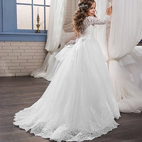 Long Flower Girls White First Communion Dress Long-Sleeve Dresses Wedding Ball Gowns2