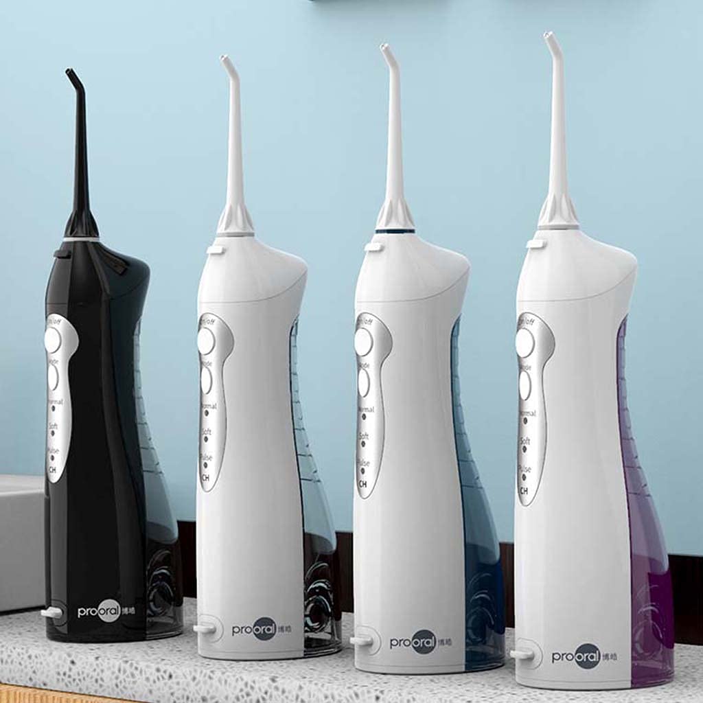 TJH Irrigatore Orale Dentale Cordless Professionale Flosser dell'Acqua, 6 Punte di Getto, 150 ML Portatile e Ricaricabile IPX7 Impermeabile 3 modalità Flosser dell'Acqua per la casa, Bretelle