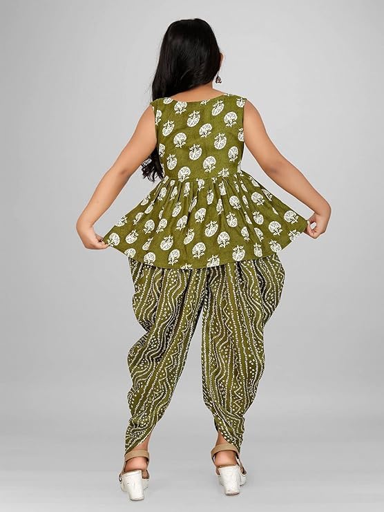 Image of Suhana Fashion Girls Dress Girls Cotton Kurti Top with Dhoti Kurta Set & Dupatta