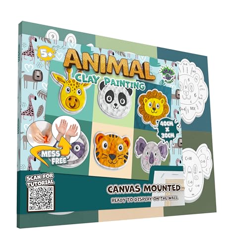 Splat Planet Kit de peinture à l'argile « Animaux » sans dégâts, argile autodurcissante, toile 3D sensorielle, activité créative et ludique pour enfants, pré-encadrée 40x30cm