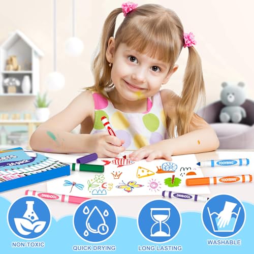 Image of Washable Markers Bulk (144 Count, 6 Box), Broad Line Markers for Kids with Conical Tip, Assorted Colors, Drawing Essential for School Classroom, Student Must Have for Coloring Book, Art Craft Supplies
