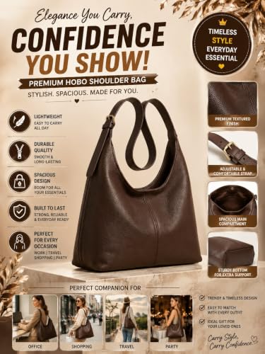 Image of Women's Large PU Leather Hobo Shoulder Bag