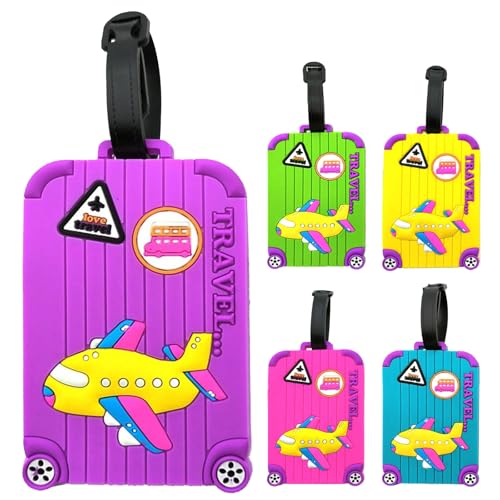 5 PCS identificador de maletas, coloridas etiquetas para maletas con tarjeta de identificación, etiqueta maleta viaje de silicona, luggage tag perfectas para Mochilas, Equipaje
