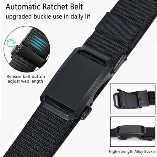 Men's Nylon Ratchet Belt, Casual Web Click Belt with Slide Buckle for Jeans, No Holes Adjustable Trim to Fit3