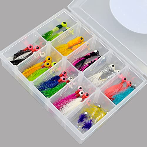 Crappie Jigs Fischköder 38st (1/16oz&1/32oz) für Panfish Jig Sunfish Bluegill Barsch Zander Crappie Zange Angeln Marabou-Feder-Jig Mikro-Jigkopfhaken Cover