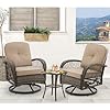 Erommy 3 pieces outdoor swivel rocker patio chairs 360 degree rocking patio conversation set with thickened cushions and glass coffee table for backyard khaki  urban country home decor